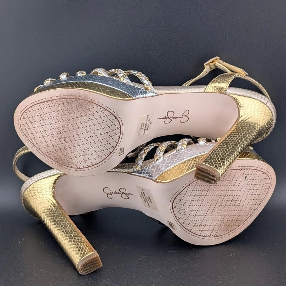 Woman's Size 9.5 Dress Shoes Jessica Simpson Inaia Platform Gold /Silver SoleComfort.shoes