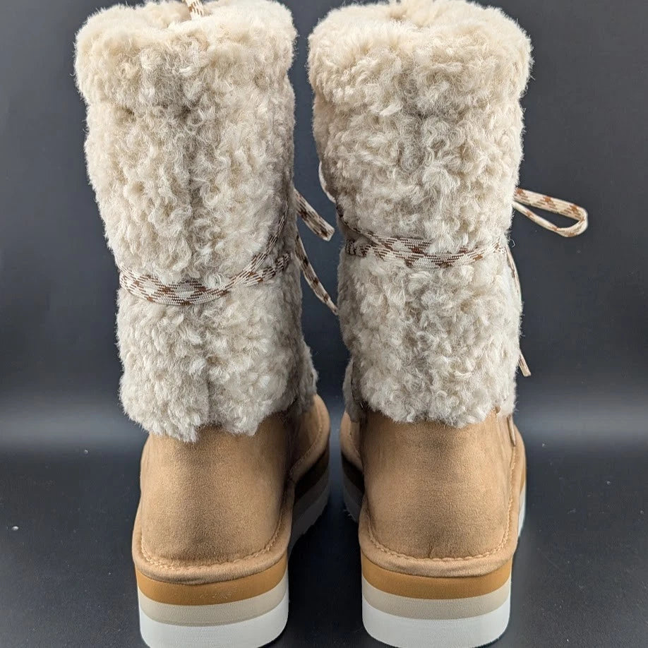NEW Madden Girl Hop-In Tan Fab Women's Boots Tan Shearling Sizes 5 -6.5 Only Madden Girl