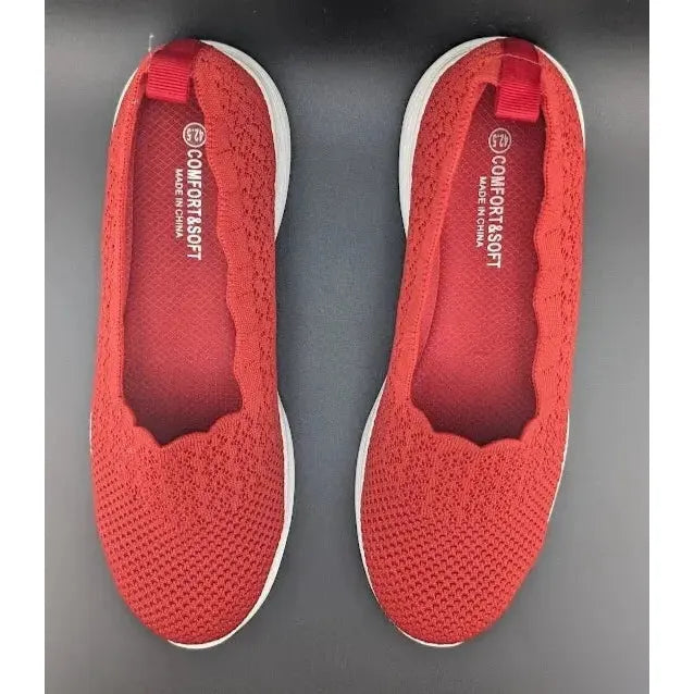 Womens Size 11 Scalloped Slip-on Knit Casual Ballet Flat Walking Sneaker EU 42.5 - SoleComfort.shoes