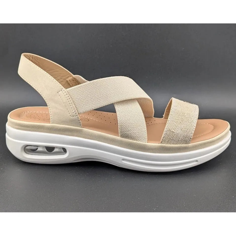 mysoft Sz 9 Women's Walking Sandals Air Cushion Slingback Natural (Tan) Elastic Platform Shoes SoleComfort.shoes