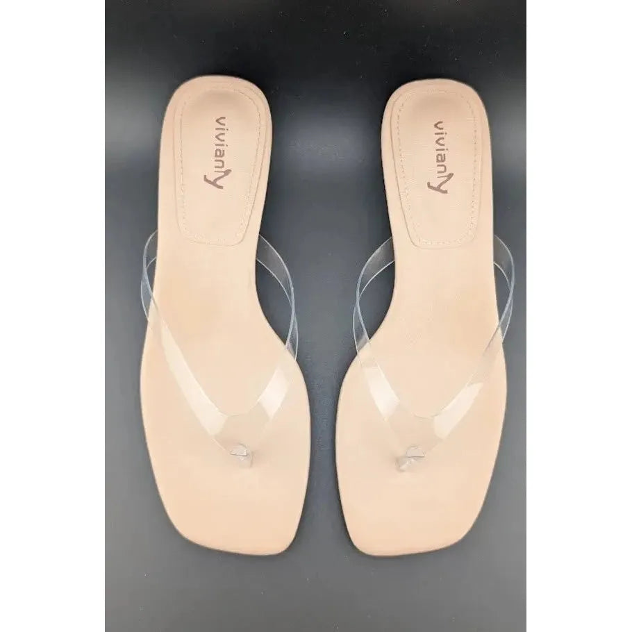 vivianly Size 7 Women's Flip-Flop Kitten Heel Sandals Backless Stiletto Clear/Nude - SoleComfort.shoes