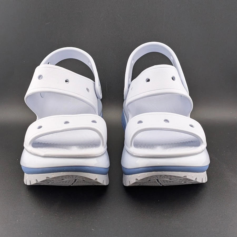 Crocs Size 7 (Wmn)/5 (Men)-Platform Mega Crush Sandals-White / Blue Chunky Comfort Crocs