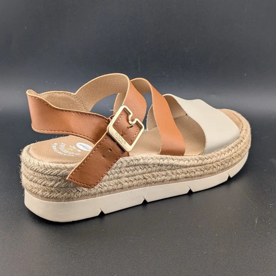 Dr. Scholl's Women Size 7 Once Twice Espadrille Wedge Sandal Tan Platform Shoe SoleComfort.shoes
