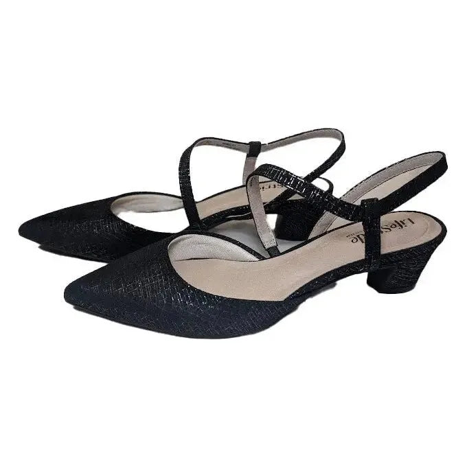 LifeStride Womens Size 7M "Minimalist" Black Slingback Heels Gunmetal Life Stride