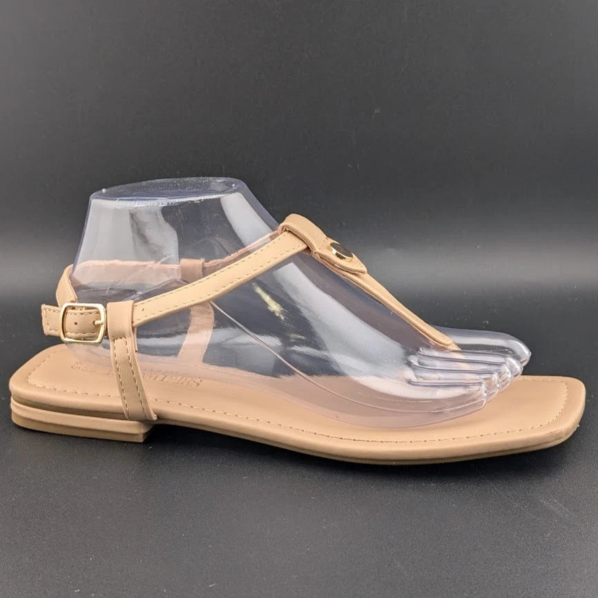 Women Size 8.5 T-Strap Thong Flat Sandals Square Toe Strappy Sandals SoleComfort.shoes