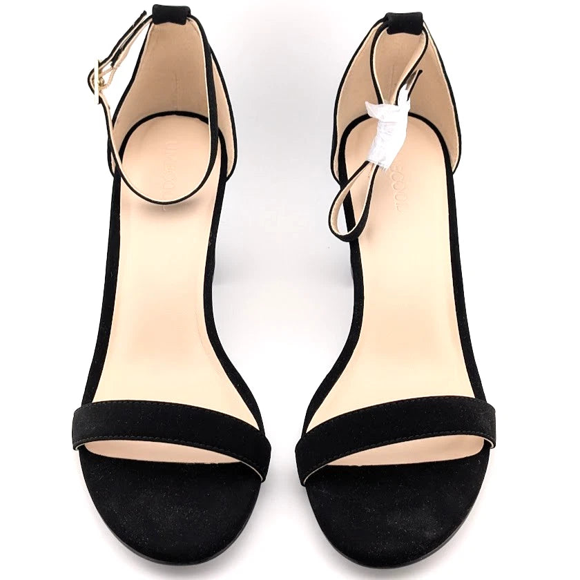 Women's Sz 9 Ankle Strap Heeled Sandals Open Round Toe Strappy Low Block Heels SoleComfort.shoes