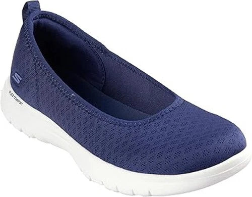 Skechers Air Cooled Slip On Shoe Womens Size 7 Blue Flyknit Memory Foam Goga Mat