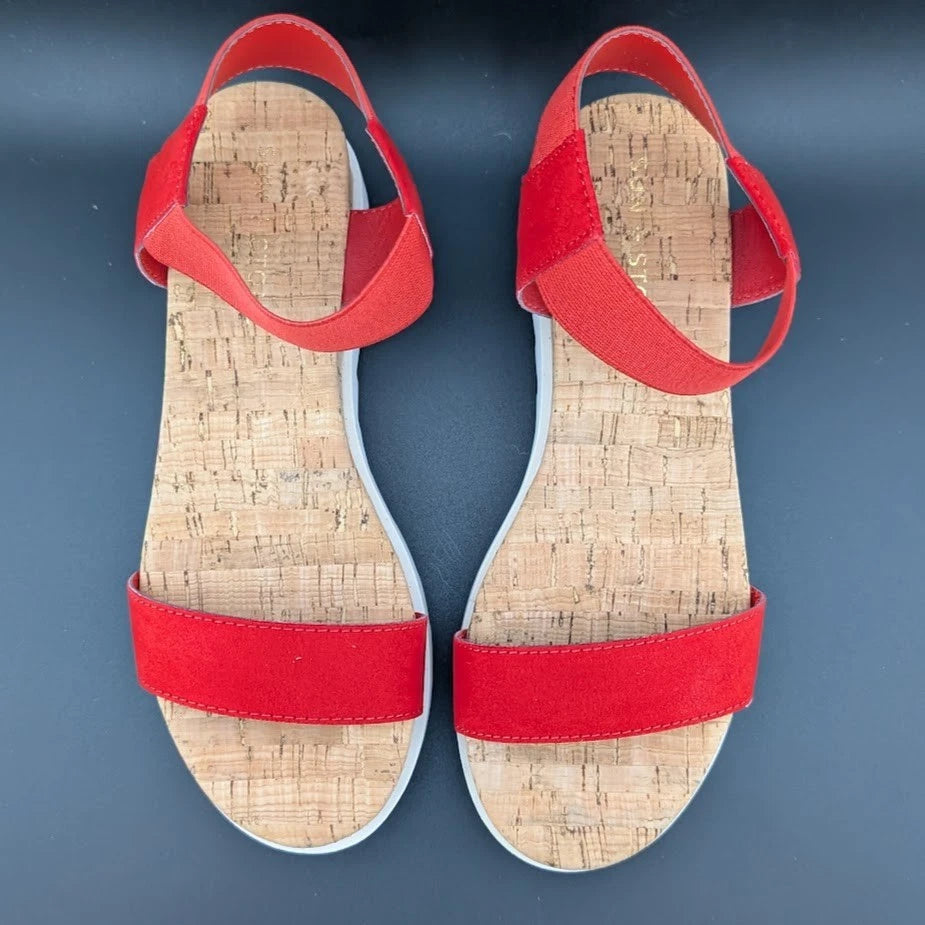 NIB Sun + Stone Women’s Red/White Cork Slip On Strappy Platform Sandal Open Toe Sun & Stone