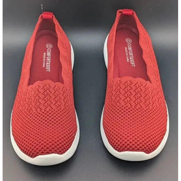 Womens Size 11 Scalloped Slip-on Knit Casual Ballet Flat Walking Sneaker EU 42.5 - SoleComfort.shoes