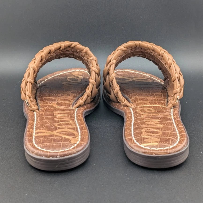 Sam Edelman Giada Flat Sandals Open Toe Women's Leather Light Cuoio Brown Size US5 EU35 SoleComfort.shoes