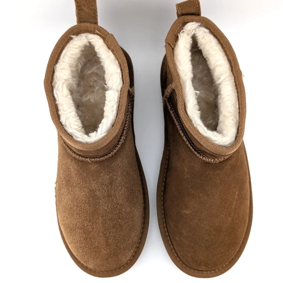 Women Size 6 Chestnut Faux Suede Booties w/ Faux Fur Lining Slip-on Boots SoleComfort.shoes