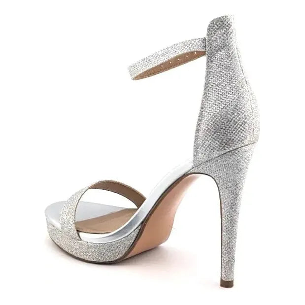 Pre-owned IDIFU Stiletto Platform Sandals Women's Size 8.5 SILVER Glitter Dressy Open Toe - SoleComfort.shoes