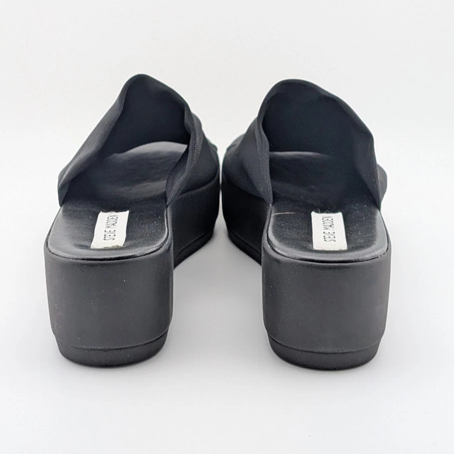 Steve Madden Size 9 Black Slinky Stretchy Platform Chunky Slide Sandals-Made In Italy SoleComfort.shoes