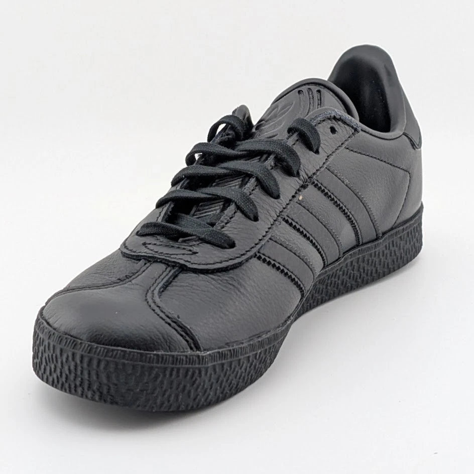 adidas Kids Size 4Y Gazelle Black w/ Gold Leather Shoes Sneaker BY9146 Unisex SoleComfort.shoes