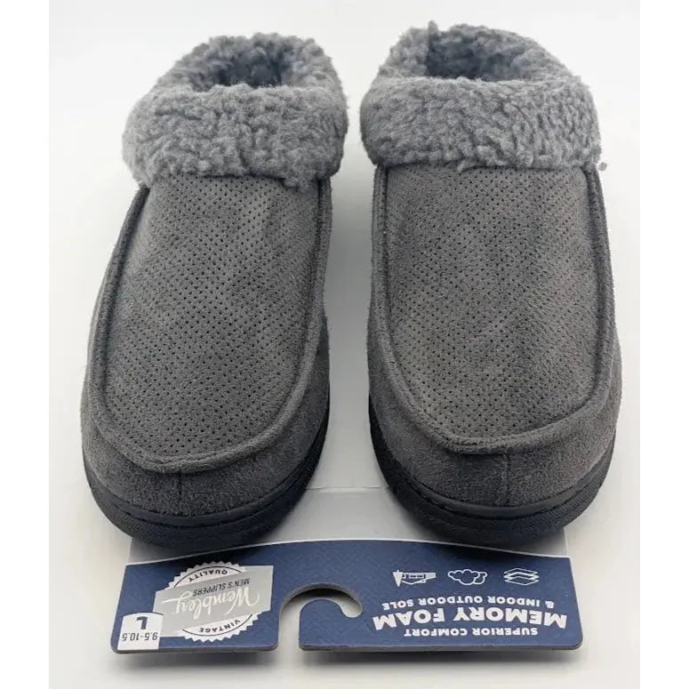 Wembley Mens Grey Indoor/Outdoor Microsuede Moccasin Slipper with Fleece Lining Wembley