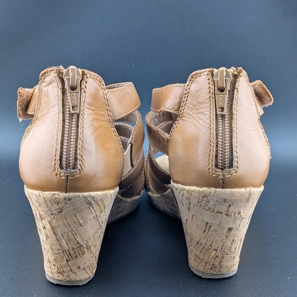 Rockport Briah Gladiator Wedge Sandal Women 6.5 Tan Leather Strap BX1984 EUC SoleComfort.shoes