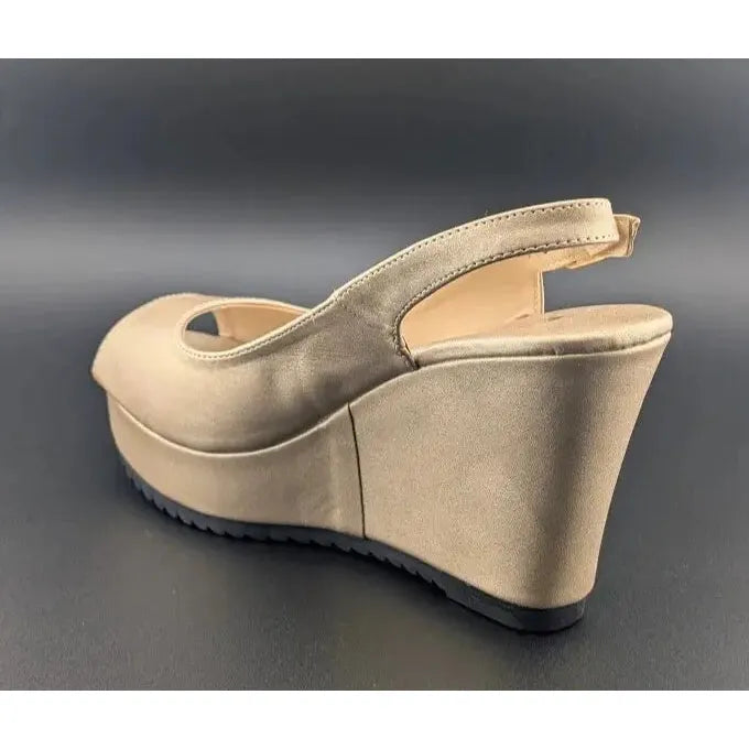 Gold Peep Toe, Slingback, 4-inch Wedge, Women's Platform Dress Shoe - Size 8-8.5 Unbranded