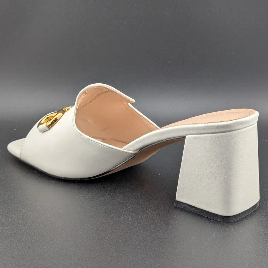 Coutgo Women's Size 9.5 Square Open Toe Chunky Heel Sandals Slip-On Slides Chain SoleComfort.shoes