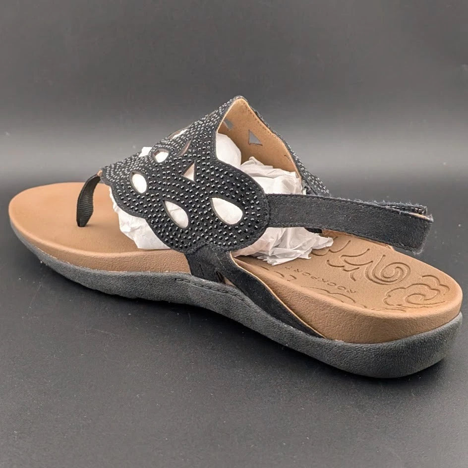 Rockport Sandals Womens Ridge Black 10 Leather Thong Slingback Shoe w/ Sparkles SoleComfort.shoes