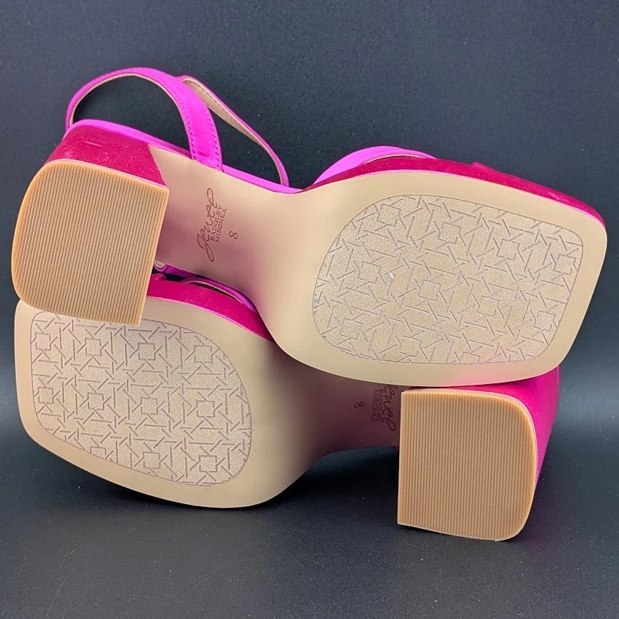 NEW | Jewel Badgley Mischka Sz 8 Rainbow Chunky Platforms Pink Satin JW4628 SoleComfort.shoes