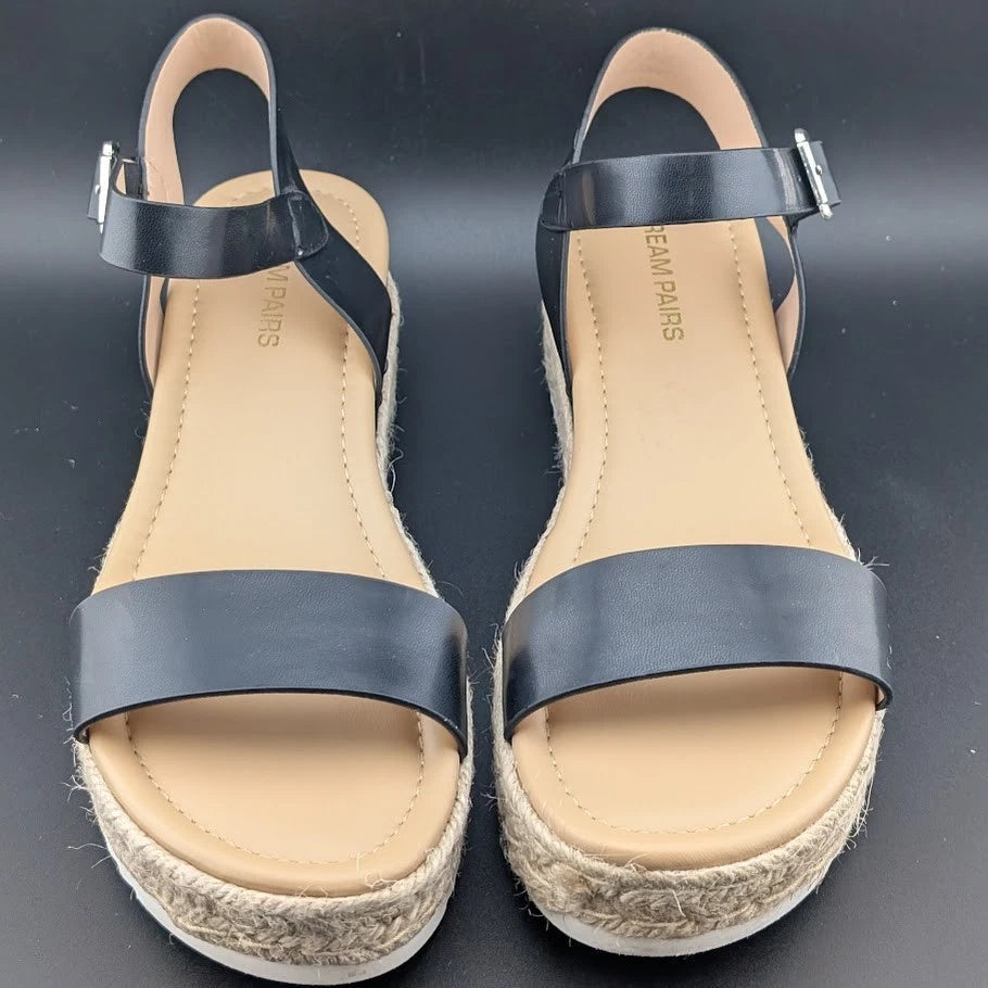 Womens Size 9.5 Dream Pairs 1-Strap Espadrille Ankle Strap Platform Sandal Black SoleComfort.shoes