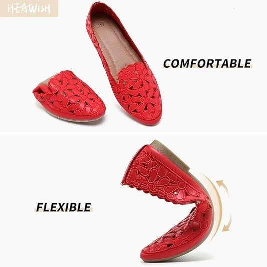HEAWISH Women's Size 9 Slip On Floral Ballet Round Toe Dress Shoes Flats in Red SoleComfort.shoes