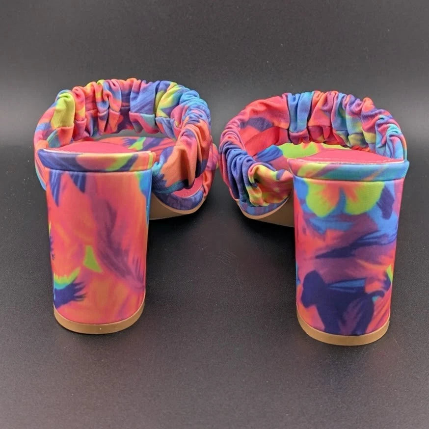 Cape Robbin SZ 9 Women's Chunky High Heel Strappy Square Open Toe Sandals-Floral SoleComfort.shoes