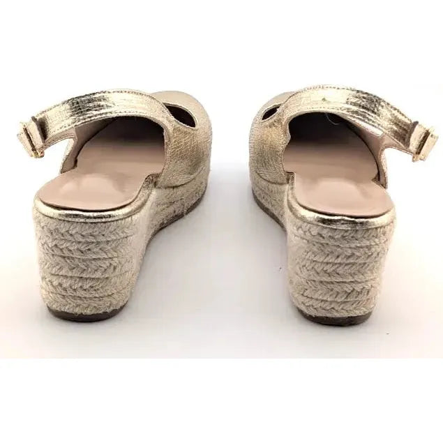 Womens Gold Closed-Toe Espadrilles | Slingback Wedge Platform Sandals EU 37 US 6 Unbranded