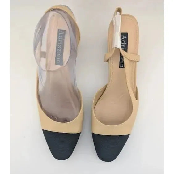 Adrizzlein Women 7M Slingback Low Pumps Closed Round Toe Two Toned Casual Shoe - SoleComfort.shoes