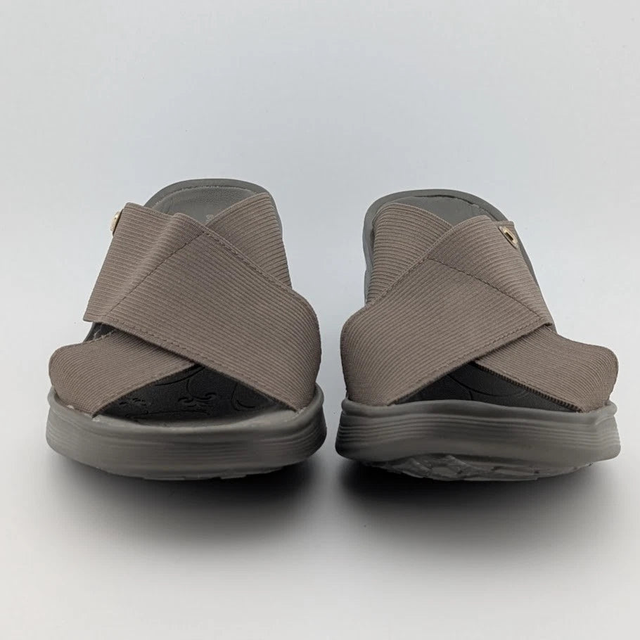 Bzees for Lifestride Women's Size 7M Taupe Elastic Slide Sandal SoleComfort.shoes