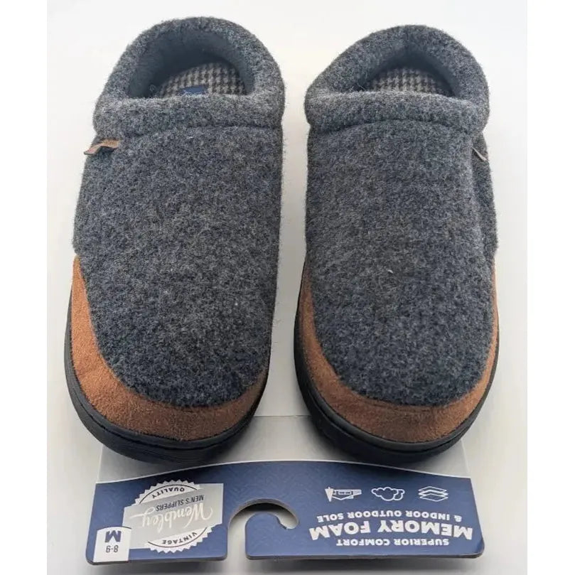 Wembley Men's Heather Grey Indoor/Outdoor Microsuede Mule Slipper with Plaid Lining Wembley