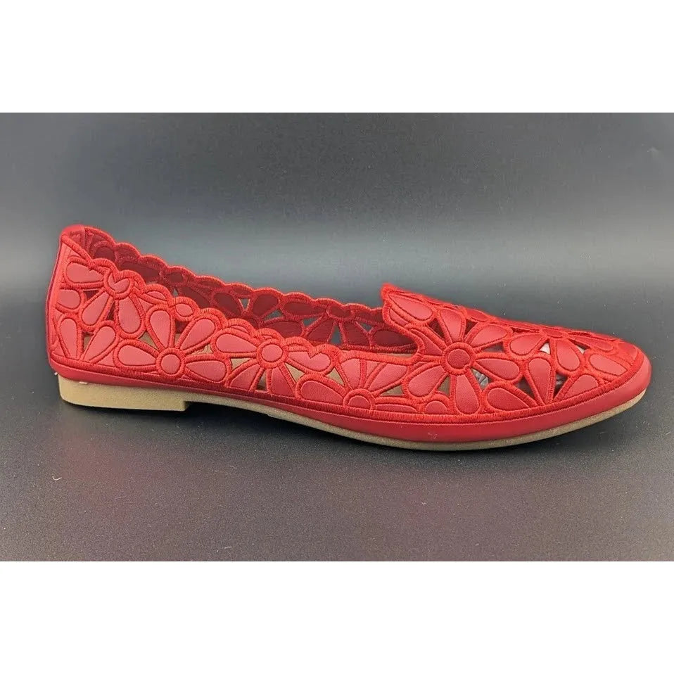 HEAWISH Women's Size 9 Slip On Floral Ballet Round Toe Dress Shoes Flats in Red SoleComfort.shoes