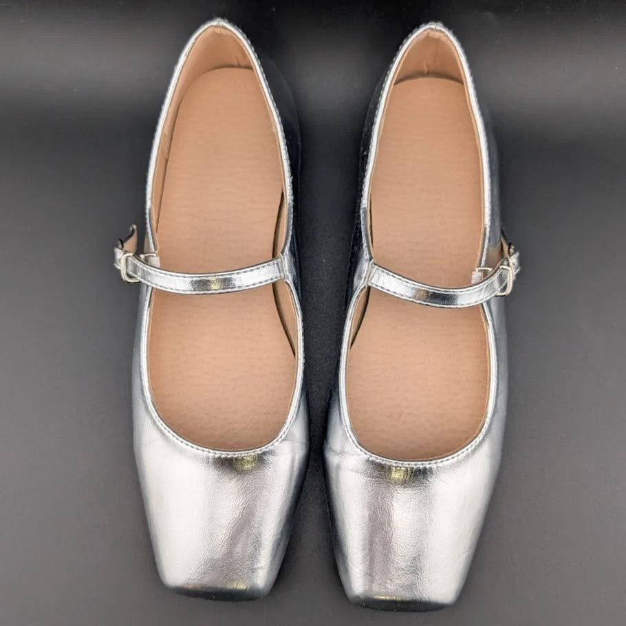 Women's Sz 6 Mary Jane Ballet Flat Heel Ankle Strap Square Toe Pumps Sweet Shoes SoleComfort.shoes