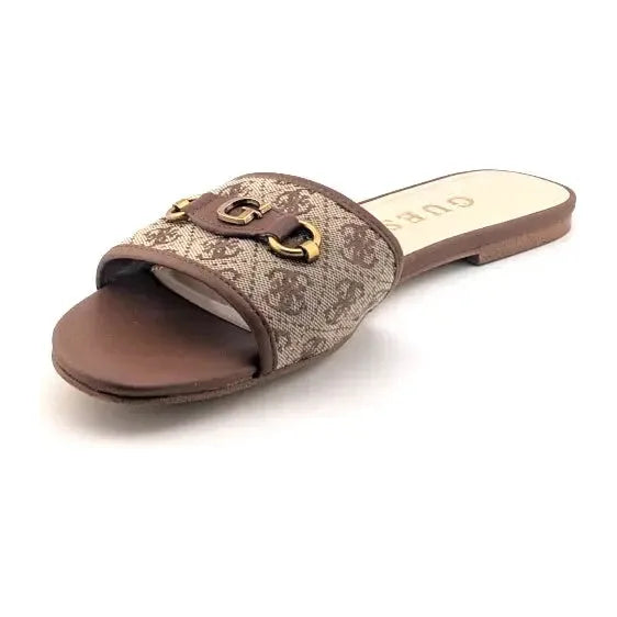 Pre-Owned Guess "Hammi" Women's Size 11 Slide Sandal Medium Brown with Medallion - SoleComfort.shoes