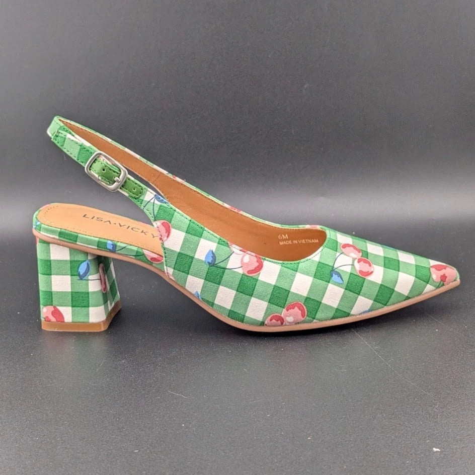 Lisa Vicky Womens 6 Zee Pointed Toe Slingback Pump Green Cherry New In Box SoleComfort.shoes