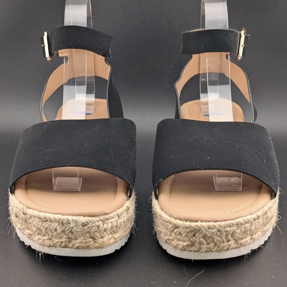 Women's Size 8 Dream Pairs 1-Strap Espadrille Ankle Strap Platform Sandal Black SoleComfort.shoes