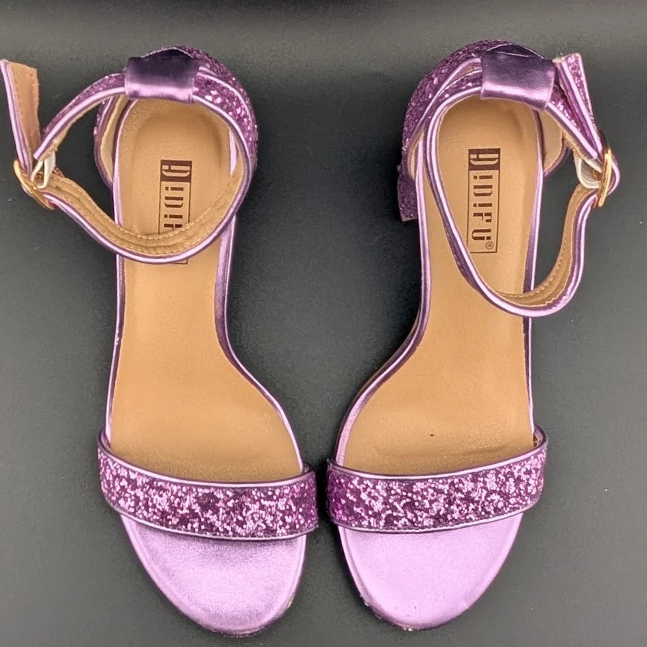 Women Sz 5.5 Wedding Party Heel Glitter Pagent Sandals Low Heel Open Toe Dress SoleComfort.shoes