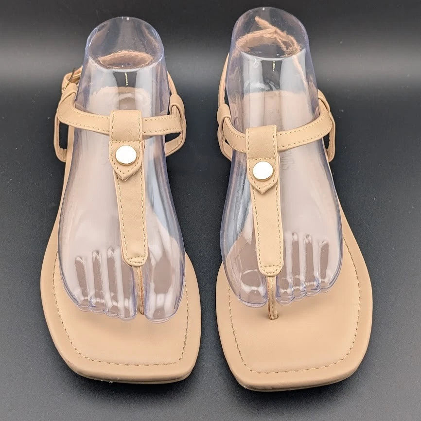 Women Size 8.5 T-Strap Thong Flat Sandals Square Toe Strappy Sandals SoleComfort.shoes