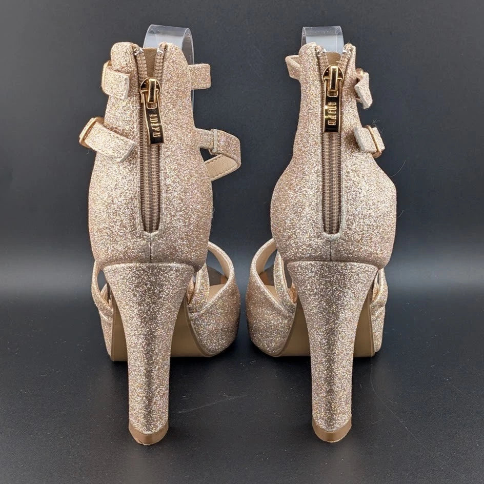 Women's Sz 8.5 Platform 4" Heels, Evening, Party, Wedding Shoes RoseGold Glitter SoleComfort.shoes