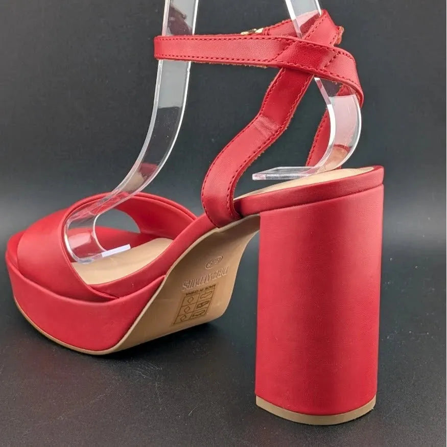 DREAM PAIRS Platform Heels SZ 8.5 Women Red Chunky Open Toe Ankle Strap Heels SoleComfort.shoes