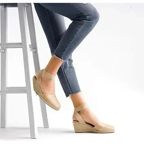 Dream Pairs Sandals | Womens 5.5 "Amanda" Espadrille Beige Cotton | 2.4" Wedge Dream Pairs