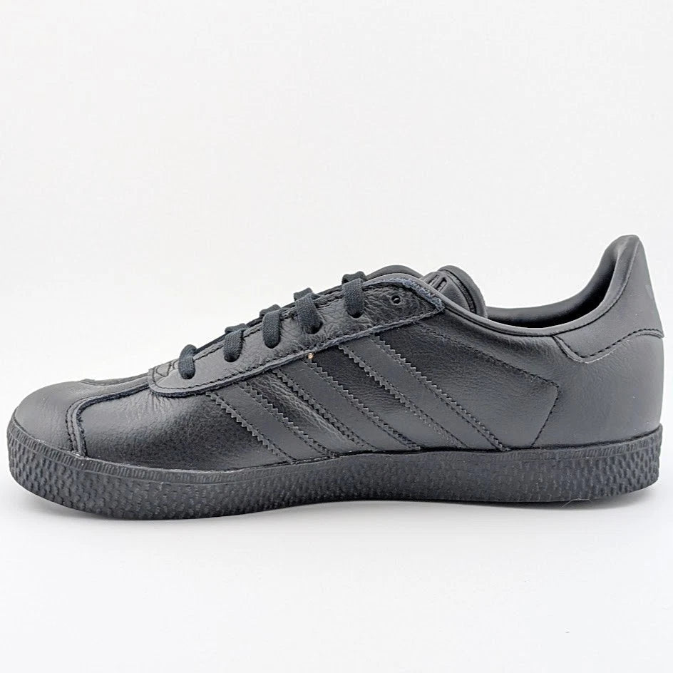 adidas Kids Size 4Y Gazelle Black w/ Gold Leather Shoes Sneaker BY9146 Unisex SoleComfort.shoes