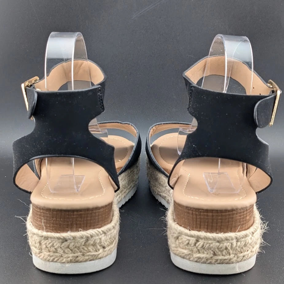 Women's Size 8 Dream Pairs 1-Strap Espadrille Ankle Strap Platform Sandal Black SoleComfort.shoes