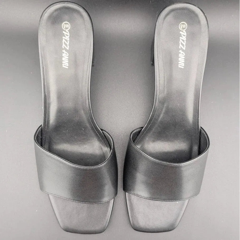 PIZZ ANNU Women's Size 9 Wide Chunky Block Heels Slip-on Mule Heels, Black SoleComfort.shoes