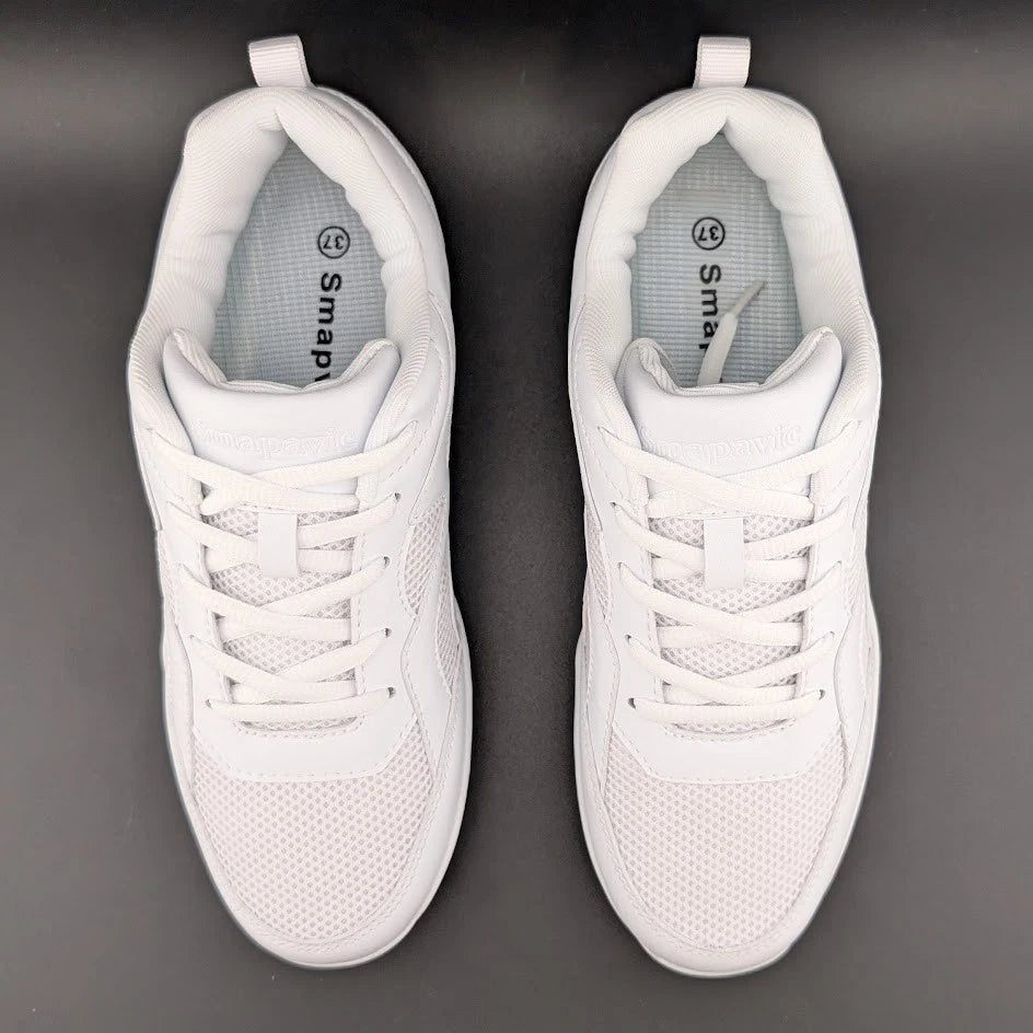 Smapavic Womens Size 7 ( EU 37) White Faux Leather Athletic Cheer Sneaker Shoes SoleComfort.shoes