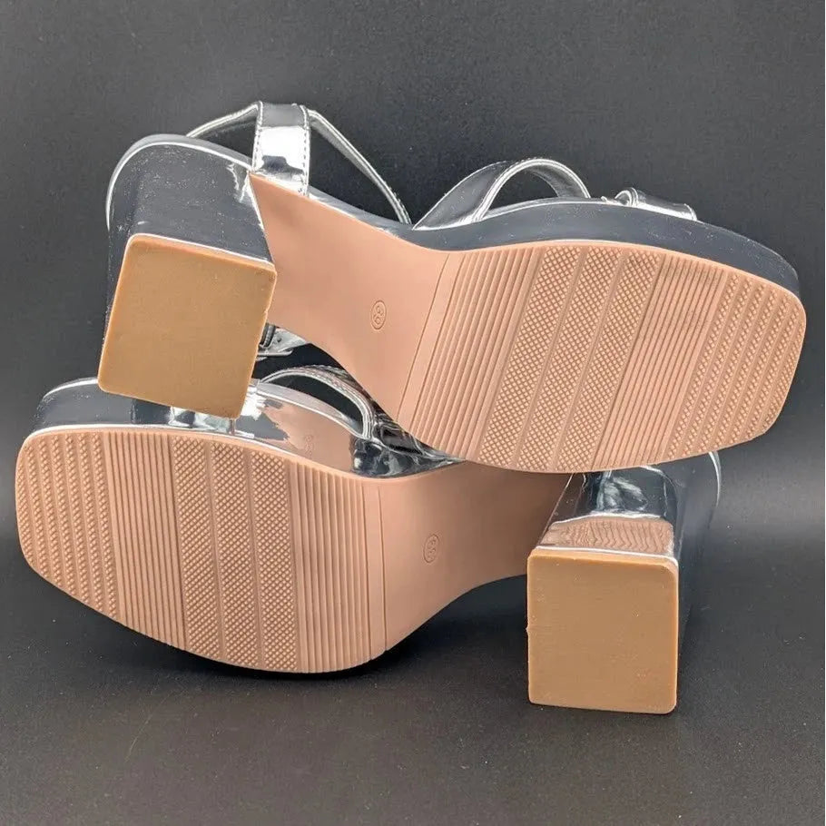 NEW Women's 5-in Platform Cross Strap Sandal Size 8.5 Chunky Heel Open SquareToe SoleComfort.shoes