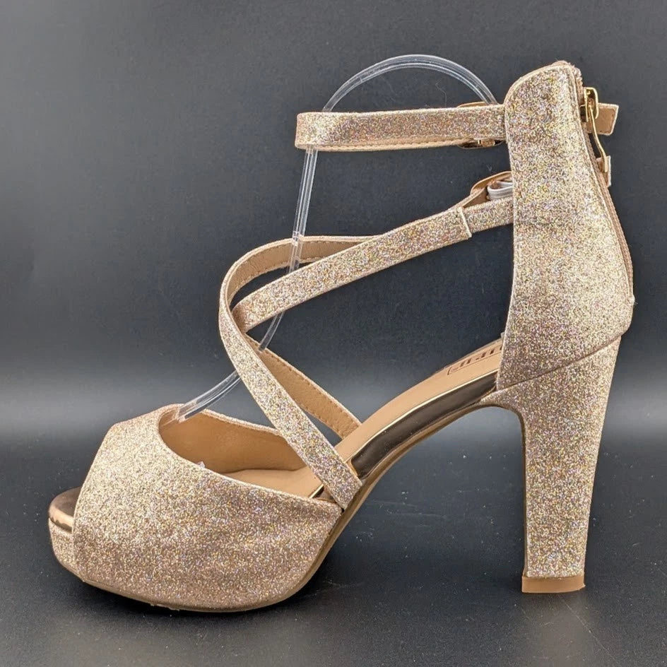 Women's Sz 8.5 Platform 4" Heels, Evening, Party, Wedding Shoes RoseGold Glitter SoleComfort.shoes
