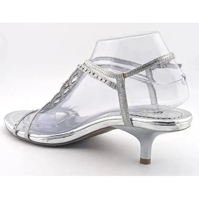Women’s 8.5M Unlisted Silver Glitter Rhinestone Strappy Sandals With Kitten Heel Kenneth Cole Productions - SoleComfort.shoes