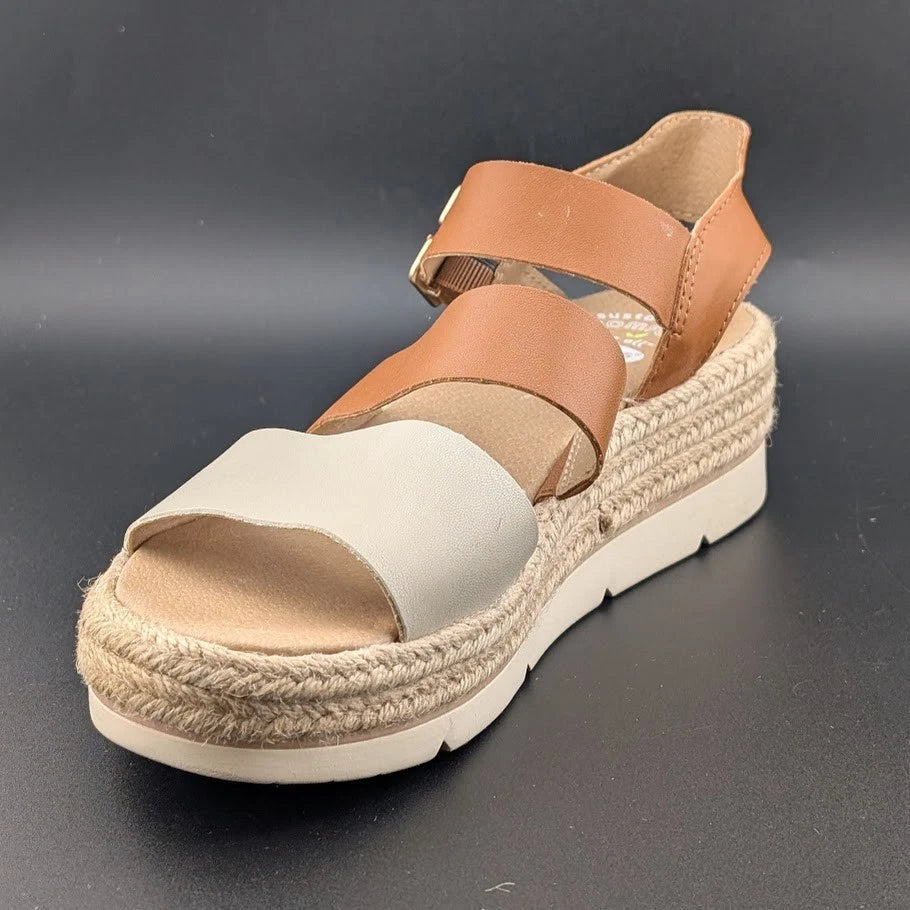 Dr. Scholl's Women Size 7 Once Twice Espadrille Wedge Sandal Tan Platform Shoe SoleComfort.shoes