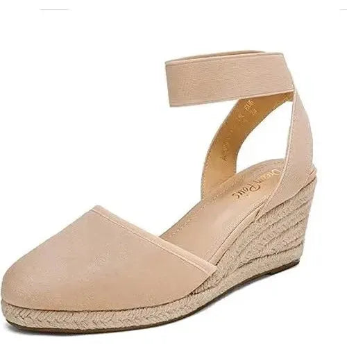 Dream Pairs Sandals | Womens 5.5 "Amanda" Espadrille Beige Cotton | 2.4" Wedge Dream Pairs